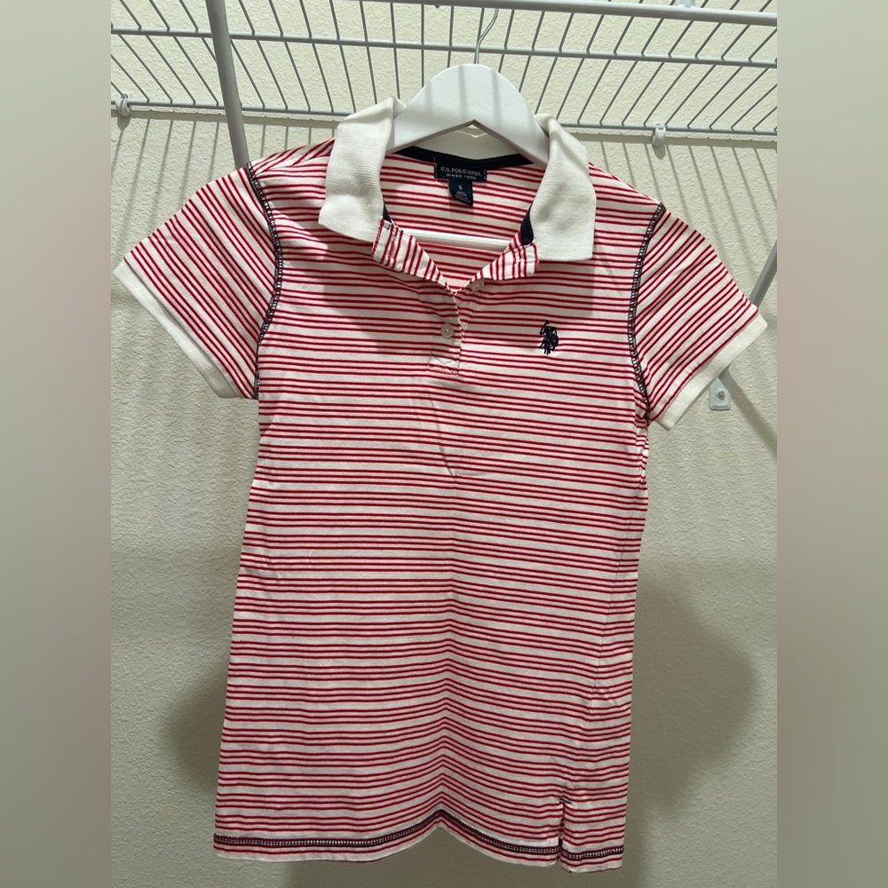 U.S. POLO ASSN Red White Striped Shirt, 100% Cotton Size: S, almost new